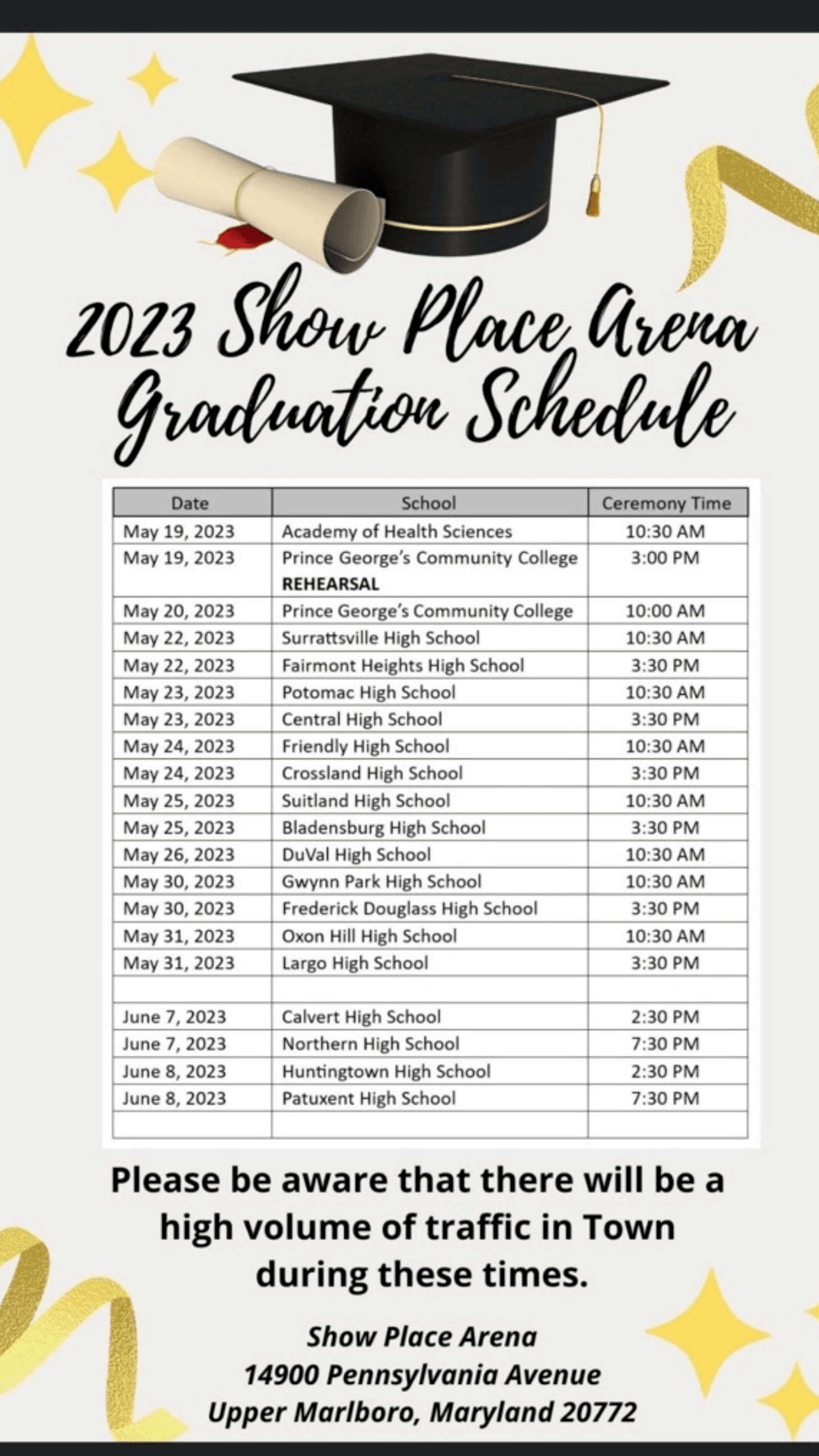 2023 Show Place Arena Graduation Schedule 